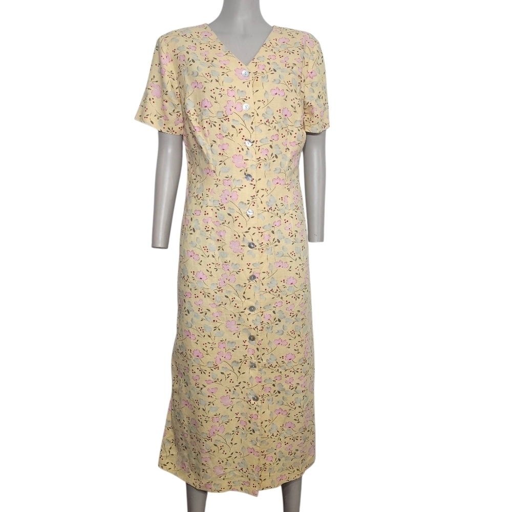 Melissa Petites Collection Midi Floral Yellow‎ Sz 8 Vintage with buttons